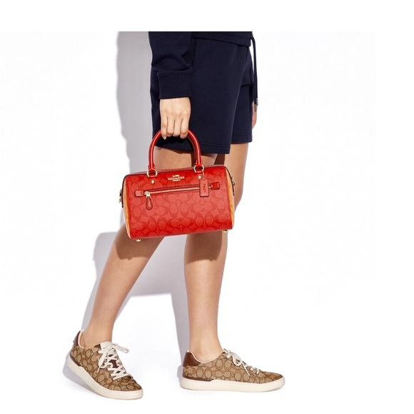 Coach Rowan Satchel Block Signature Canvas IM/Miami Red Multi NWT - Picture 5 of 7